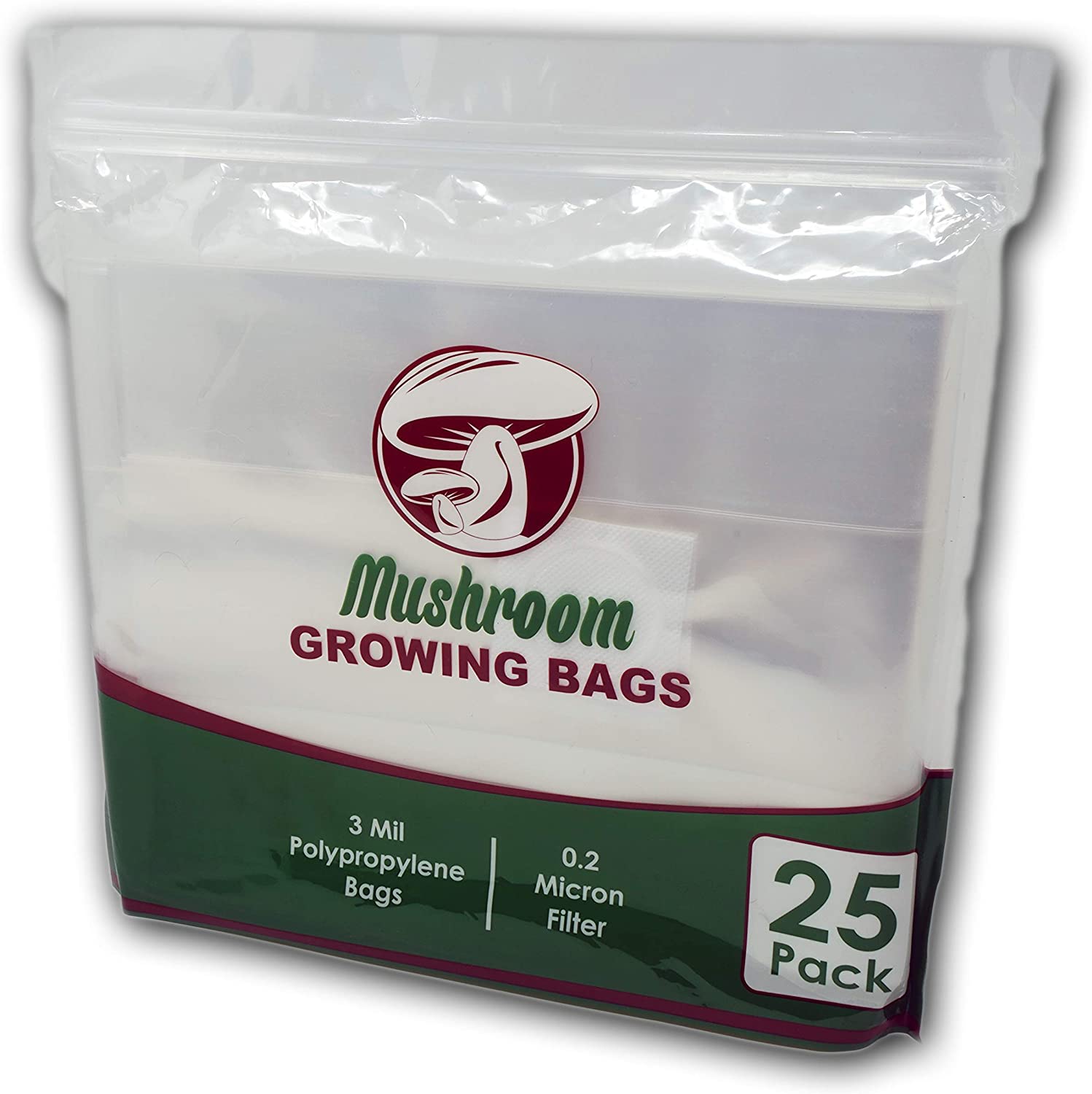 Middle Size 5 X 5 X 19 0.2 Micron Filter Root Mushroom Farm-10 Count Mushroom Growing Bags/Mushroom Spawn Bags 3 Mil Polypropylene 